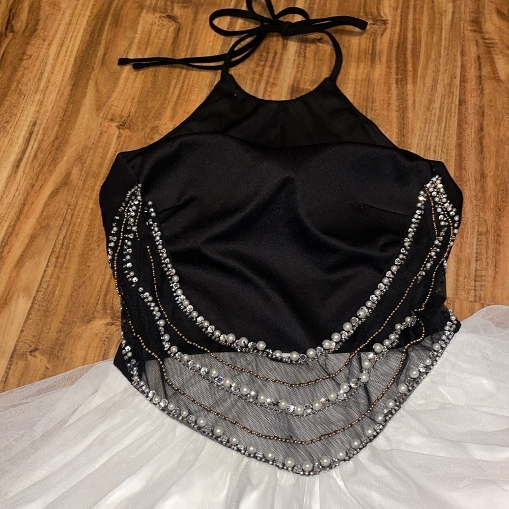 Stacy Sklar women dress 7 medium black white tulle rhinestones pearl prom formal - Picture 6 of 11